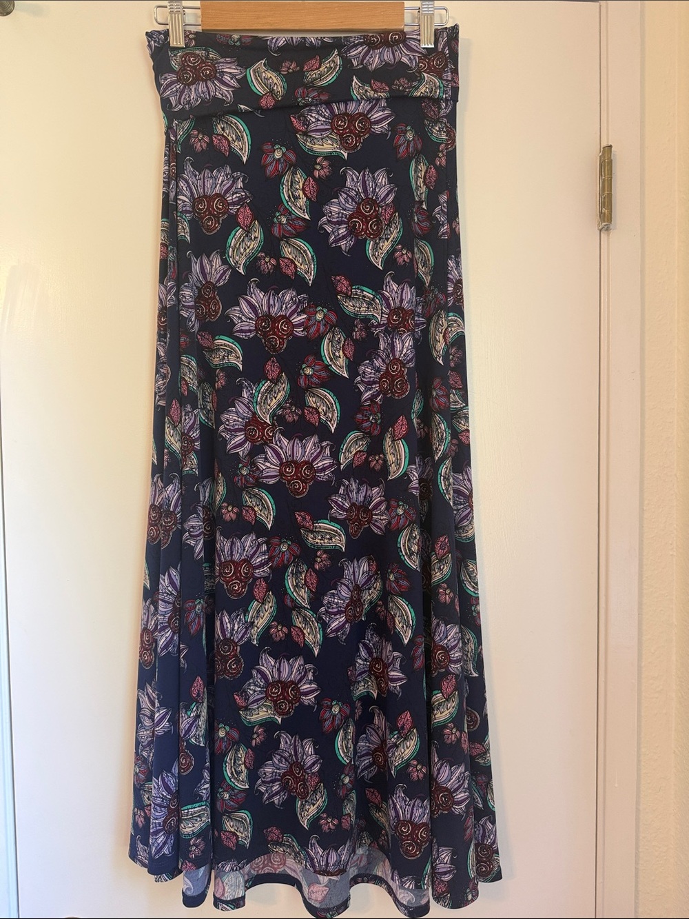 LuLaRoe Navy Floral Maxi Skirt with Teal & Lavender Accents